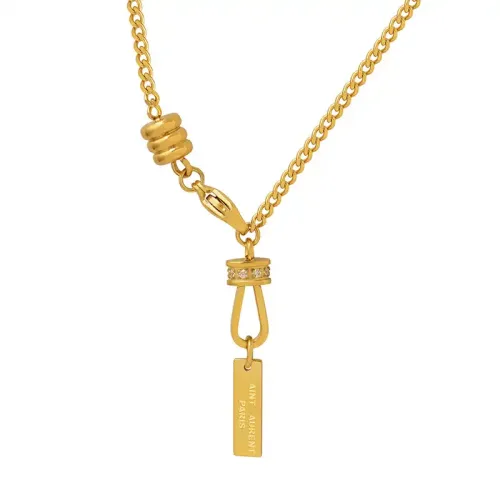 FXNT425 U-Shaped Long Diamond Brand Pendant Mirror Finish Necklace Accessory