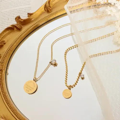 FXNT1027 Rose Zircon & White Seashell Gold Plated Necklace Elegant Jewelry Accessory