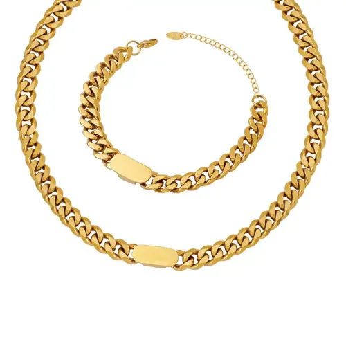 FXNT328 Minimalist Chain Necklace & Bracelet Set Sleek Jewelry Ensemble