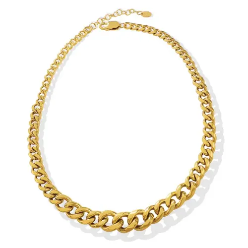 FXNT384 18K Real Gold Plated Thick Cuban Chain Necklace Unisex Hip-Hop Jewelry