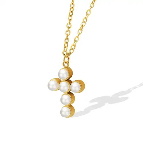 FXNT601 Wholesale Imitation Pearl Cross Pendant Clavicle Necklace Trendy Chain Jewelry