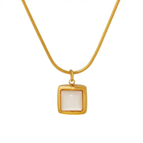 FXNT29 18K Gold-Plated Square White Seashell Pendant with Round Snake Chain Jewelry