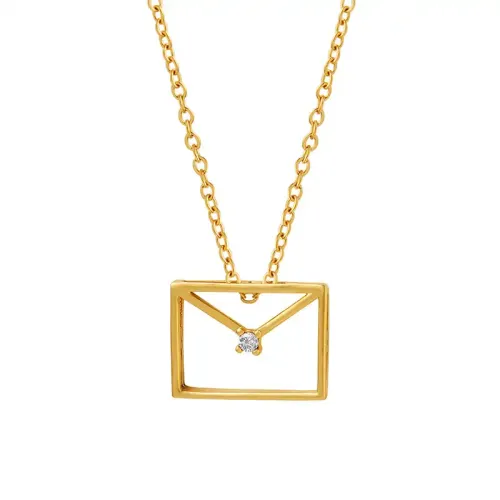 FXNT675 Chic Small Envelope Zircon Inlaid Brass Square Pendant Necklace