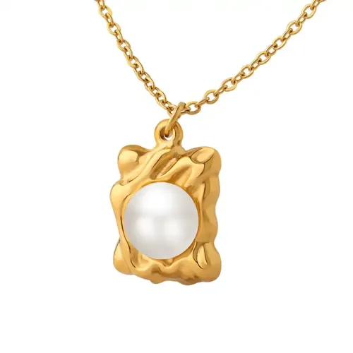 FXNT1032 Wholesale Women's Imitation Pearl Square Pendant Necklace Designer Brand Inspired
