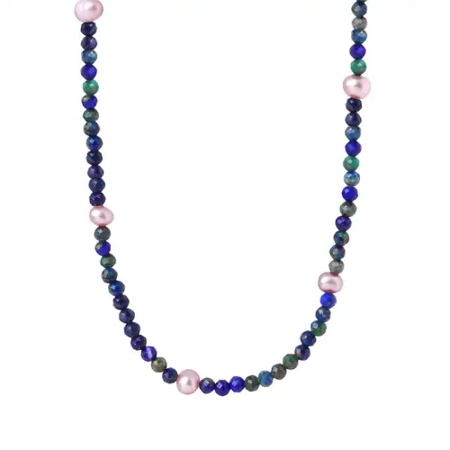 FXNT34 Faceted Phoenix Lapis & Freshwater Pearl Clavicle Chain Hand-Beaded Women's Necklace