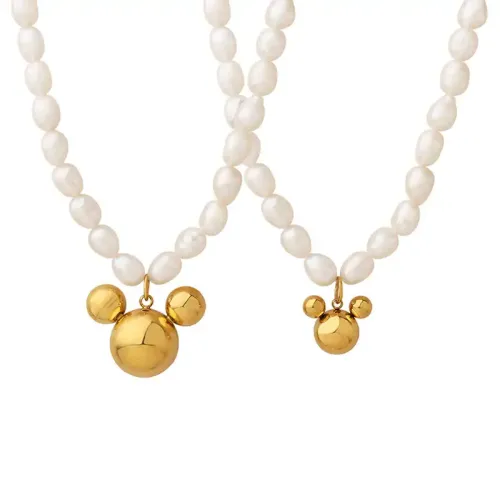 FXNT474 Freshwater Pearl Necklace with Mickey Mouse Charm Elegant Jewelry for All Sizes