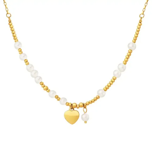 FXNT191 Handcrafted Gold-Plated Love Pendant with Imitation Pearl Beads Women's Clavicle Necklace