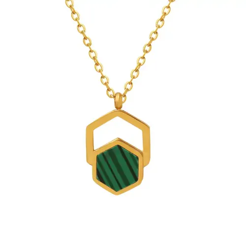FXNT620 Green Acrylic Geometric Stripe Pendant Hypoallergenic & Non-Tarnish Necklace