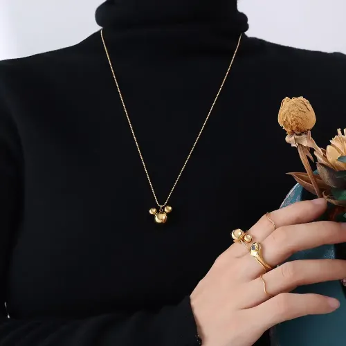 FXNT774 2021 3D Little Mouse Pendant Necklace for Women 18K Real Gold Plated Jewelry