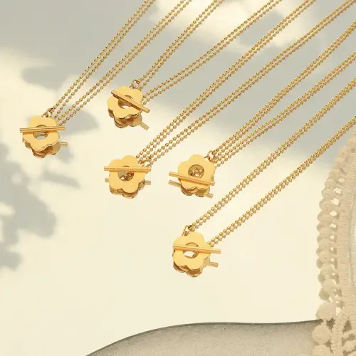 FXNT753 18K Real Gold Plated Flower OT Buckle Clavicle Necklace Elegant Jewelry