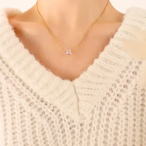 FXNT1084 18K Gold-Plated Necklace with Glass Crystal Pendant on Box Chain