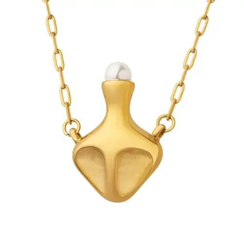 FXNT801 18K Gold Plated Imitation Pearl Pendant Necklace, Exotic Water Bottle Clavicle Chain