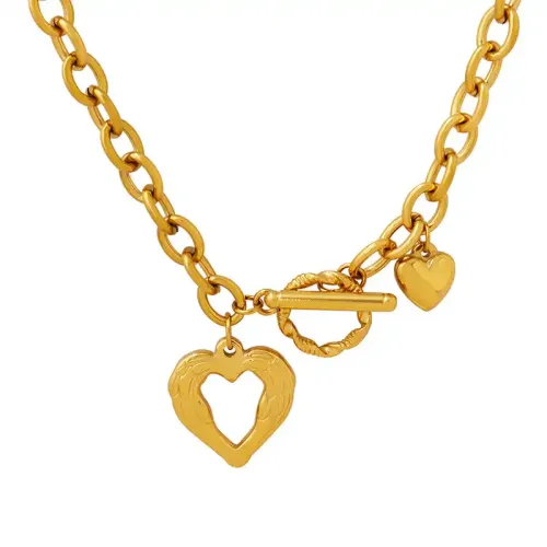 FXNT143 18K Gold Women's Heart OT Buckle Clavicle Chain Love Necklace Jewelry