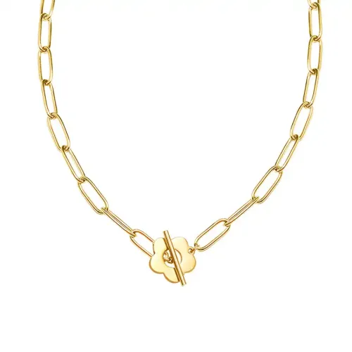 FXNT1143 Elegant Floral OT Clasp Necklace – Women's 18K Gold Plated Fine Jewelry