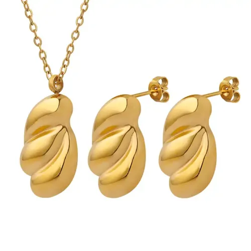 FXNT687 Exquisite Gold-Plated Jewelry Set with Edamame Pendant & Thread Earrings
