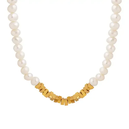 FXNT66 Elegant Triangular Stitched Pendant with Freshwater Pearl Necklace Chic Jewelry for Women