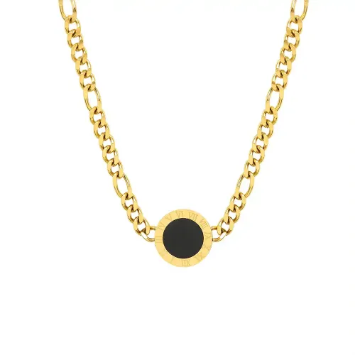 FXNT906 Black Acrylic Choker Necklace Roman-Inspired Hip Hop Accessory for Trendsetters