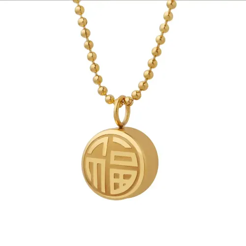 FXNT683 18K Gold Plated Happiness Chinese Pendant Necklace Double-Sided Design