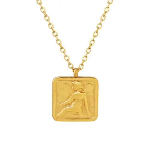 FXNT929 18K Real Gold Plated Little Angel Square Pendant Clavicle Necklace for Women