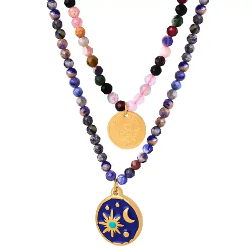 FXNT892 Handmade Lapis Lazuli Pendant Necklace Blue Gold Natural Stone Jewelry for Women