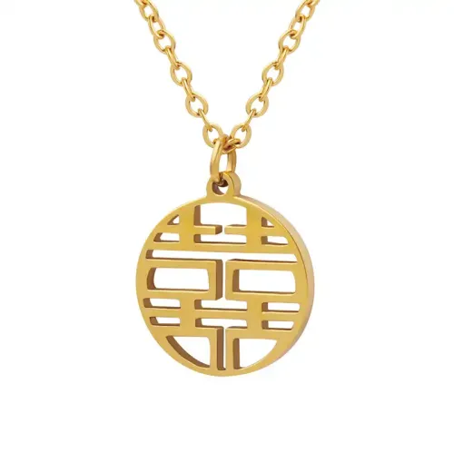 FXNT870 Gold-Plated '囍' Chinese Character Clavicle Necklace Ethnic Double Happiness Pendant