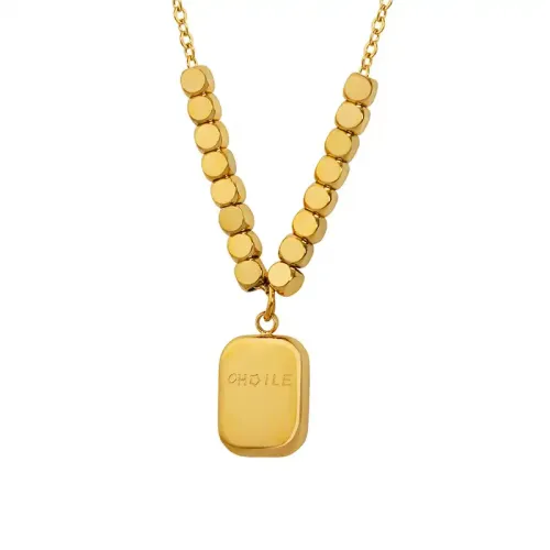 FXNT647 Elegant Square Plate Pendant Necklace Gold Plating Custom engrave Wholesale Jewelry