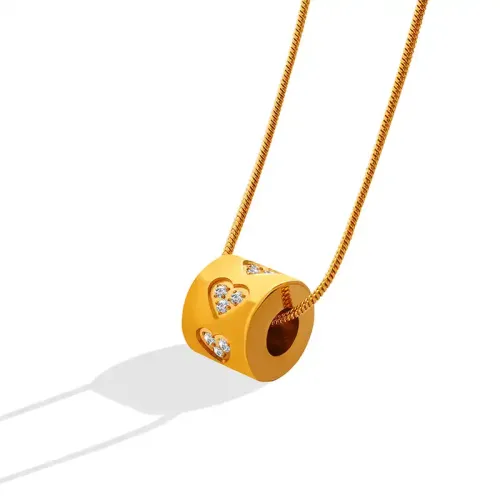 FXNT162 18K Gold-Plated Zircon Inlaid Hollow Cylinder Summer Necklace for Women