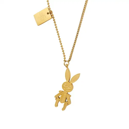FXNT1007 Women's Punk Mechanical Rabbit Pendant with Splicing Chain, Cool Square Jewelry Necklace
