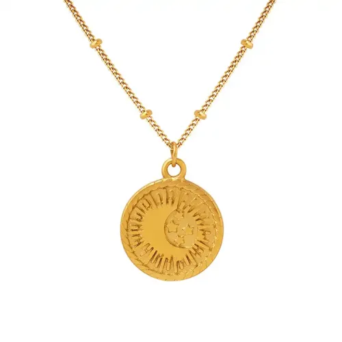 FXNT354 Gold Plated Celestial Jewelry Sun Star Moon Pendant Necklace