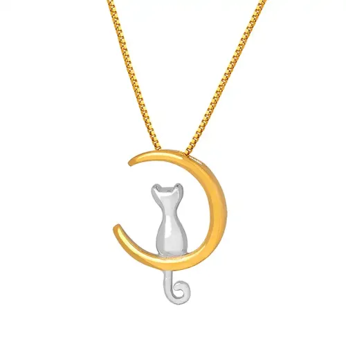 FXNT237 Chic Gold-Plated 'Cat on the Moon' Pendant Necklace Japanese & Korean Girls' Jewelry