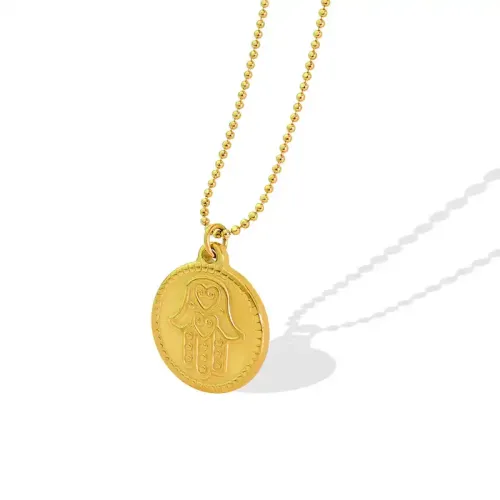 FXNT1081 18K Gold-Plated Round Pendant Necklace Elegant Clavicle Chain Jewelry