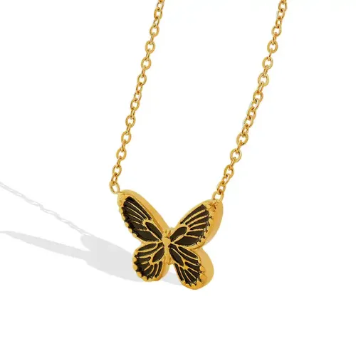 FXNT225 Boho Chic Gold-Plated Butterfly Pendant Necklace with Wave Pattern Women's Collarbone Chain