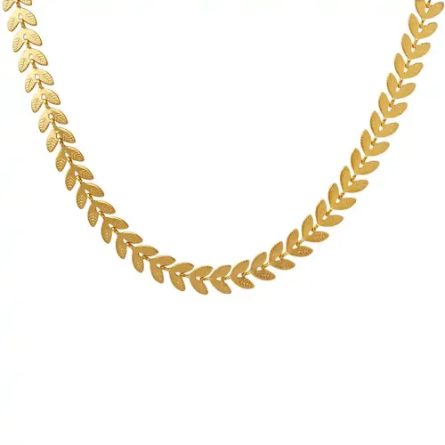 FXNT156 18K Gold-Plated Ethnic Necklace with Leaf & Phoenix Tail Splice Chain