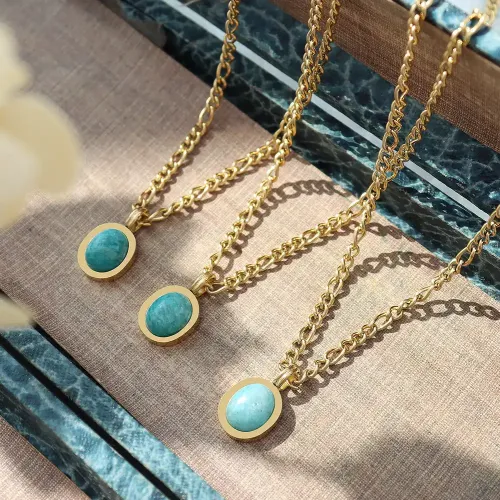 FXNT207 Boho Chic Natural Amazonite Clavicle Chain Necklace for Women Artisan Jewelry