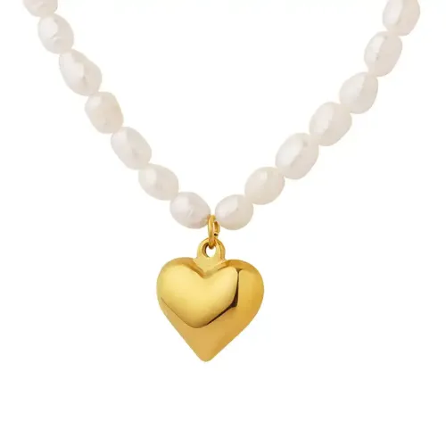 FXNT854 Chic Gold-Plated Love Heart Pendant with Irregular Freshwater Pearl Necklace