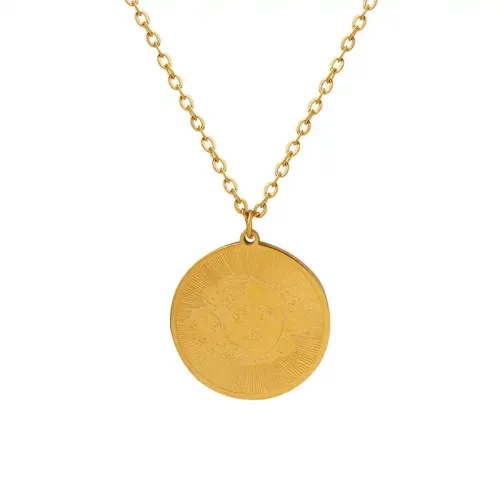 FXNT823 18K Gold-Plated Sun Moon Face Necklace Celestial Jewelry Pendant Trendy Fashion