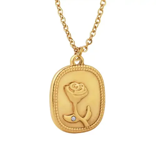 FXNT1051 18K Gold Women's Necklace Chain Zircon Brand Pendant