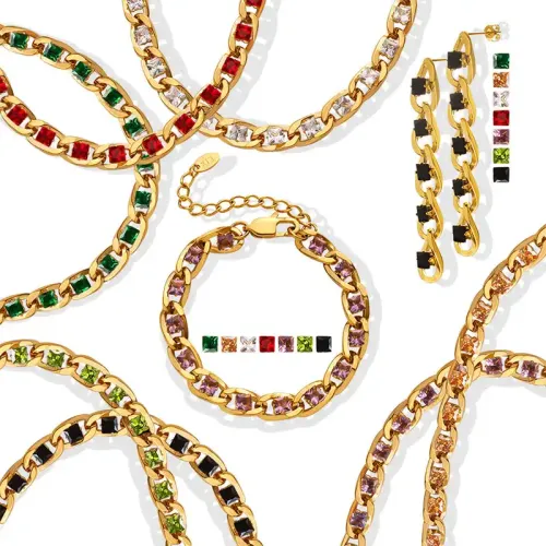FXNT440 Colorful Zircon Diamond Necklace Bracelet Earrings Set Fashion Accessories
