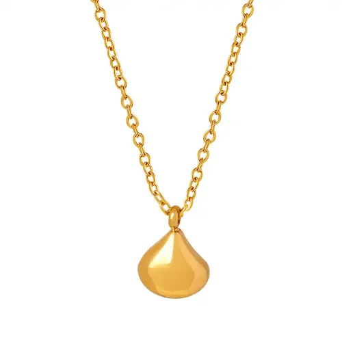 FXNT184 Elegant Geometric Drop-Shaped Glossy Gold-Plated Casual Pendant Necklace