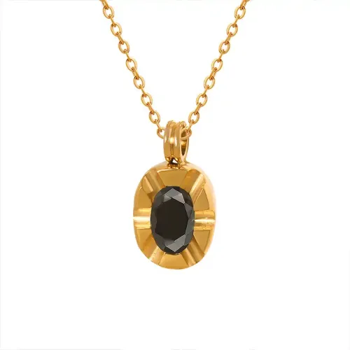 FXNT97 Elegant Dark Style Black Zircon Geometric Pendant 18K Gold Plated Clavicle Necklace