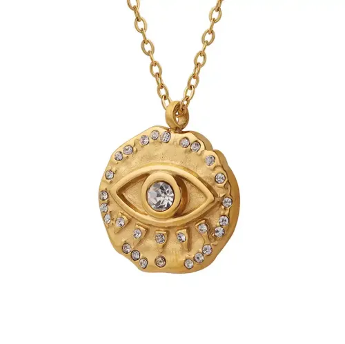 FXNT1050 Korean Gold-Plated Smiley Face Long Clavicle Chain English engrave Pendant
