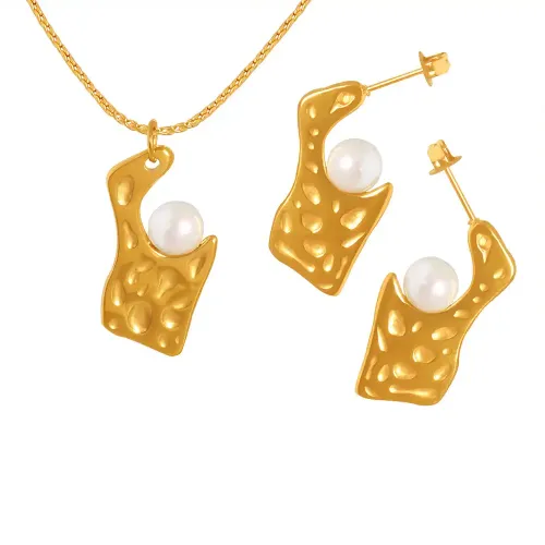 FXNT465 Fashion Glass Bead Tag Necklace & Earring Set Chic Jewelry Combo
