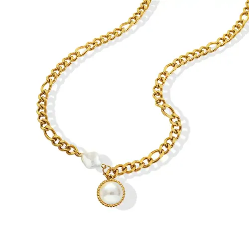 FXNT382 18K Gold Plated Freshwater Pearl Pendant Elegant Collarbone Necklace Jewelry for Women