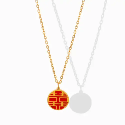 FXNT1086 Gold Plated Chinese 囍 Pendant Necklace National Style Durable Jewelry for Dropshipping