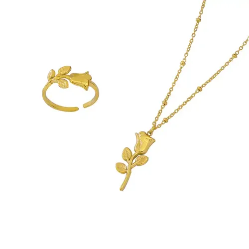 FXNT527 Rose Gold Ring & Necklace Set Sweet Style Jewelry Accessories for Her