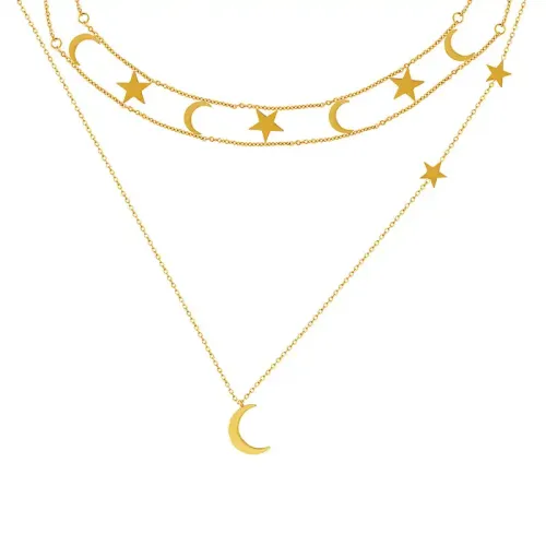 FXNT306 Women's Star Moon Pendant Double Layer Stacking Collarbone Necklace Set
