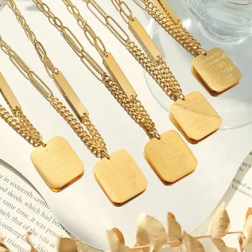 FXNT1103 18K Real Gold Plated Geometric English Pendant Chain, Trendy Fine Jewelry