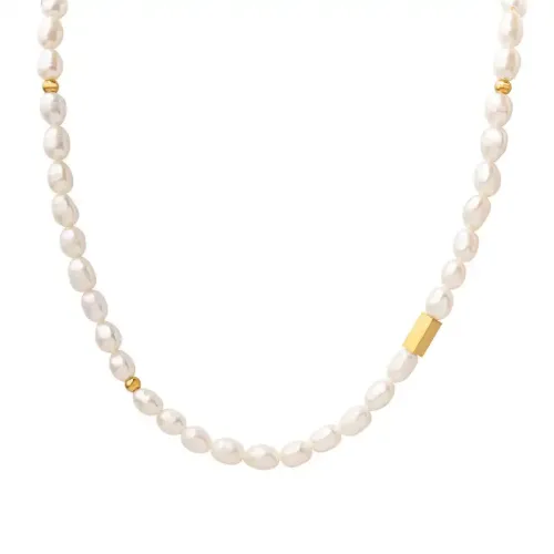 FXNT317 Refined 18K Gold Plated Freshwater Pearl Spliced Chain Pre-Owned Necklace Jewelry