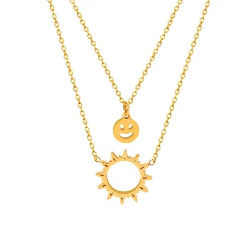 FXNT919 Women's Hip-Hop Double-Layered Sun Pendant Necklace Jewelry