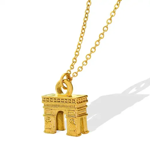 FXNT584 Gold Plated Arc de Triomphe Pendant Necklace for Women with Elegant Clavicle Chain